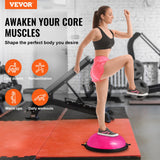 VEVOR Half Exercise Ball Trainer, 26 inch Balance Ball Trainer, 1500lbs Capacity Stability Ball, Yoga Ball with Resistance Bands & Foot Pump, Strength Fitness Ball for Home Gym Full Body Workout, Pink