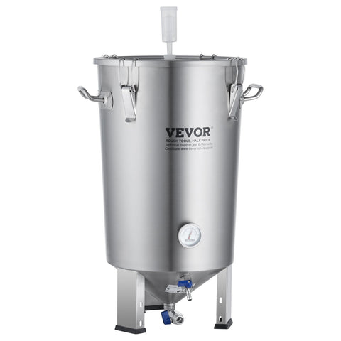 VEVOR 304 Stainless Steel Kettle, 8 GALLON Beer Brew Fermentor, Brew Bucket Fermentor for Brewing, Home Brewing Supplies with Base, Kettle Stock Pot Includes Lid, Handle, Valve, Spigot, Thermometer