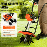 VEVOR Tiller Cultivator Gas Powered, 31CC 4-Stroke Garden Cultivator, Tiller with 4 Steel Adjustable Front Tines for Lawn, Garden and Field Soil Cultivation