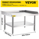 VEVOR Stainless Steel Equipment Grill Stand, 122 x 76 x 61cm Stainless Table, Grill Stand Table with Adjustable Storage Undershelf, Equipment Stand Grill Table for Hotel, Home, Restaurant Kitchen