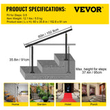 VEVOR Handrail for Outdoor Steps Aluminum Stair
Handrail Fit 0-5 Steps w/ Installation Kit