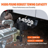 VEVOR Adjustable Trailer Hitch, 15cm Drop & 11.43cm Rise Hitch Ball Mount with 6.35cm Receiver, Solid Tube, 6577 kgs GTW, 5.08cm & 5.08-0.79cm 45# Steel Tow Balls with Key Lock for Truck Towing