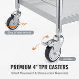 VEVOR Medical Cart, 2 Layer stainless Steel Cart100 kg Weight Capacity Utility Cart Silent Wheels and a Drawer for Lab, Clinic, kitchen, Salon