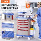 5 Tiers Lab Carts, Lab Utility Cart with 5 Drawers & 4 Silent Wheels, Mobile Medical Cart with PP Material, Lab Rolling Cart with 2 Trash Cans for Lab, Clinic, Hospital, Salon, Blue
