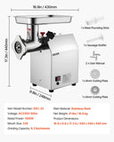 VEVOR Commercial Electric Meat Grinder 9.2 Lbs/Min Sausage Stuffer Maker Kitchen
