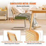 Rattan Chairs, Set of 2, Mid Century Modern Dining Chair, Upholstered Velvet Accent Chair with Rattan Back, Retro Dining Room Kitchen Chair for Living Room, Bedroom, Reading Room, Office, Green