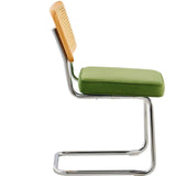 Rattan Chairs, Set of 2, Mid Century Modern Dining Chair, Upholstered Velvet Accent Chair with Rattan Back, Retro Dining Room Kitchen Chair for Living Room, Bedroom, Reading Room, Office, Green