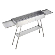 Foldable Charcoal Grill, 0.16 m² Portable Charcoal Barbecue Grill with Liftable Charcoal Tray & Side Tables, Brushed Stainless Steel BBQ Cooking Grills for Outdoor Camping Backyard Parties