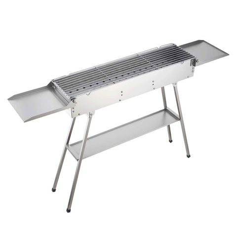 Foldable Charcoal Grill, 0.16 m² Portable Charcoal Barbecue Grill with Liftable Charcoal Tray & Side Tables, Brushed Stainless Steel BBQ Cooking Grills for Outdoor Camping Backyard Parties
