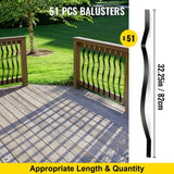 VEVOR Deck Balusters, 51 Pack Metal Deck Spindles, 32.25\"x1\" Staircase Baluster with Screws, Iron Deck Railing for Wood and Composite Deck, Stylish Baluster for Outdoor Stair Deck Porch