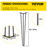 VEVOR Hairpin Table Legs 16 inch, Set of 4 DIY Desk Table Legs 3 Rods Heavy Duty