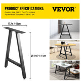 VEVOR Metal Table Legs 28 x 17.7 inch A-Shaped Desk Legs Set of 2 Heavy Duty Bench Legs with Polyurethane Coating, Furniture Legs with Floor Protectors, Wrought Iron Coffee Table Legs for Home DIY Bla