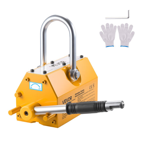 VEVOR Permanent Magnetic Lifter, 1000 kg Pulling Capacity, Heavy Duty N42 Neodymium Lifting Magnet with Release Handle and Steel Hook, Used in Shop Crane and Hoist, for Lifting Plate Steel, Board