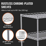 Kitchen Utility Cart, 3 Tiers, Wire Rolling Cart with 300kg Capacity, Steel Service Cart on Wheels, Metal Storage Trolley with 80mm Deep Basket Curved Handle 6 Hooks, for Indoor and Outdoor Use