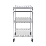 Kitchen Utility Cart, 3 Tiers, Wire Rolling Cart with 300kg Capacity, Steel Service Cart on Wheels, Metal Storage Trolley with 80mm Deep Basket Curved Handle 6 Hooks, for Indoor and Outdoor Use