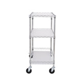 VEVOR Kitchen Utility Cart, 3 Tiers, Wire Rolling Cart, Steel Service Cart on Wheels, Metal Storage Trolley with 80mm Basket Curved Handle PP Liner 6 Hooks, for Indoor and Outdoor
