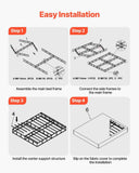 Box Spring, Queen Size Bed Frame with Washable Fabric Cloth, Heavy Duty Metal Frame for Queen Bed, 102 mm Mattress Foundation, 1587.57 kg Max Weight Capacity, Easy Assembly, 2010 x 1510 x 102 mm