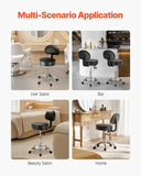 Round Rolling Stool, PU Leather Rolling Stool with Backrest, 360° Swivel Drafting Stool with Thickened Cushion, Height Adjustable Rolling Work SPA Stool, for Office, Home, Salon & Bar, Black