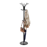 Freestanding Coat Rack, Metal Coats Rack Stand with Umbrella Holder, Stable Marble Base & 14 Hooks, Hall Coat Tree for Entryway, Bedroom, Living Room, Stylish Coats Hanger for Hats, Scarves, Bag
