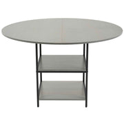 Round Dining Table, 47 inch Wood Table for 4-6 Person, Modern Circle Dinner Furniture, Leisure Tables with Storage Shelf and Metal Legs, for Home Kitchen Living Room, Grey (Only Table)