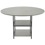 Round Dining Table, 47 inch Wood Table for 4-6 Person, Modern Circle Dinner Furniture, Leisure Tables with Storage Shelf and Metal Legs, for Home Kitchen Living Room, Grey (Only Table)