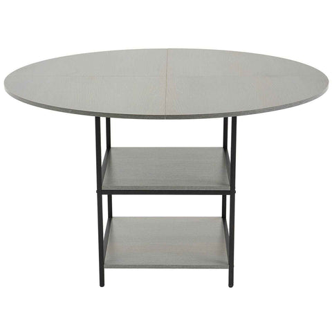 Round Dining Table, 47 inch Wood Table for 4-6 Person, Modern Circle Dinner Furniture, Leisure Tables with Storage Shelf and Metal Legs, for Home Kitchen Living Room, Grey (Only Table)