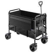 Double Decker Wagon Collapsible, 400L Heavy Duty Folding Wagon Cart, Extended Long Garden Cart with All-Terrain Wheels, Support Up to 450lbs, Outdoor Utility Wagon for Camping, Sports, Shopping
