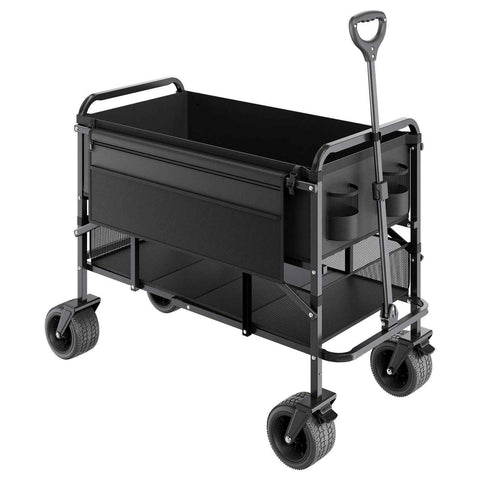 Double Decker Wagon Collapsible, 400L Heavy Duty Folding Wagon Cart, Extended Long Garden Cart with All-Terrain Wheels, Support Up to 450lbs, Outdoor Utility Wagon for Camping, Sports, Shopping