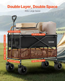 Double Decker Wagon Collapsible, 400L Heavy Duty Folding Wagon Cart, Extended Long Garden Cart with All-Terrain Wheels, Support Up to 450lbs, Outdoor Utility Wagon for Camping, Sports, Shopping