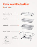 VEVOR 8 Qt 6 Pack Rectangle Chafing Dish Buffet Set Fullsize Pan Stainless Steel
