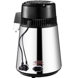VEVOR 1.1 Gal Water Distiller, 0.3 Gal/H, 750W Distilled Water Maker Machine 0-99H Timing Set Temp Display, 304 Stainless Steel Countertop Distiller Glass Carafe Cleaning Powder 3 Carbon Packs, Silver