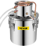 VEVOR Moonshine Still 5 Gal 21L Stainless Steel Water Alcohol Distiller Copper Tube Home Brewing Kit Build-in Thermometer for DIY Whisky Wine Brandy, 5Gal, Silver