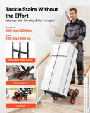 Stair Climbing Cart, 100 kg Stair-Climbing Capacity, Heavy-Duty Folding Trolley Cart with Telescoping Handle, 6 Wheels and 2 Bungee Cords, Stair Climber Dolly for Home, Groceries, Warehouse