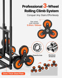 Stair Climbing Cart, 100 kg Stair-Climbing Capacity, Heavy-Duty Folding Trolley Cart with Telescoping Handle, 6 Wheels and 2 Bungee Cords, Stair Climber Dolly for Home, Groceries, Warehouse