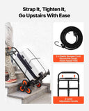 Stair Climbing Cart, 100 kg Stair-Climbing Capacity, Heavy-Duty Folding Trolley Cart with Telescoping Handle, 6 Wheels and 2 Bungee Cords, Stair Climber Dolly for Home, Groceries, Warehouse