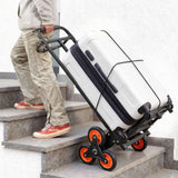 Stair Climbing Cart, 100 kg Stair-Climbing Capacity, Heavy-Duty Folding Trolley Cart with Telescoping Handle, 6 Wheels and 2 Bungee Cords, Stair Climber Dolly for Home, Groceries, Warehouse