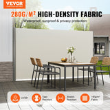 VEVOR Retractable Side Awning,160X300cm Aluminum Outdoor Privacy Screen, 280g Polyester Water-proof Retractable Patio Screen, UV 30+ Room Divider Wind Screen for Patio, Backyard, Balcony, Beige