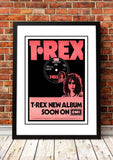T Rex / Marc Bolan ‘Slider’ In Store Promotional Poster 1972 - Framed A4