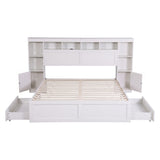 Artiss Queen Bed Frame with Storage Bookcase Headboard, USB & Type-C Ports & Drawers White