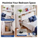 Artiss Queen Bed Frame with Storage Bookcase Headboard, USB & Type-C Ports & Drawers White