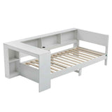Artiss White Single Solid Wood Corner Platform Bed Frame with Built-in Desk, Storage Shelves and USB-C Charging Station for Small Spaces, Wooden Bed Base for Guest Room
