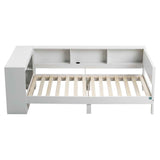 Artiss White Single Solid Wood Corner Platform Bed Frame with Built-in Desk, Storage Shelves and USB-C Charging Station for Small Spaces, Wooden Bed Base for Guest Room