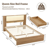 Artiss Queen Bed Frame with 2 Drawers, PU Leather Headboard & Charging Station