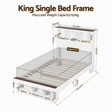 Artiss King Single Bed Frame with Storage Bookcase Headboard and Footboard, White