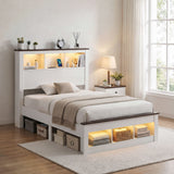 Artiss Single Bed Frame with Storage Bookcase Headboard and Footboard, White