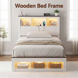 Artiss Single Bed Frame with Storage Bookcase Headboard and Footboard, White