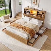Artiss Double Bed Frame with Storage, 4 Drawers, USB and Night Light Natural