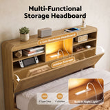 Artiss Double Bed Frame with Storage, 4 Drawers, USB and Night Light Natural