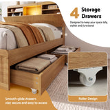 Artiss Double Bed Frame with Storage, 4 Drawers, USB and Night Light Natural