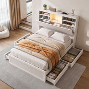 Artiss King Single Bed Frame with Storage, 4 Drawers, USB and Night Light White